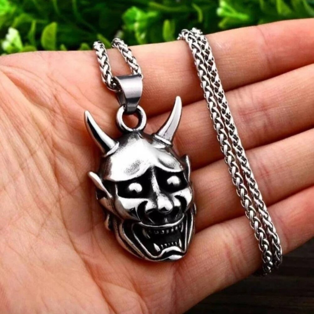 Hannya Mask Necklace | Japanese Oni Stainless Steel | Gothic Punk Alternative
